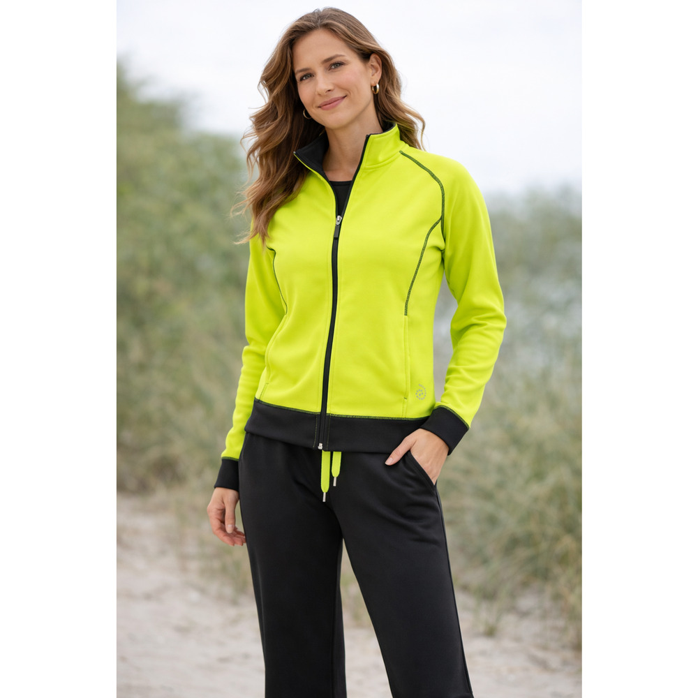 Be Inspired Womens M Neon Yellow Black Track Suit Set Athletic Jacket Pants